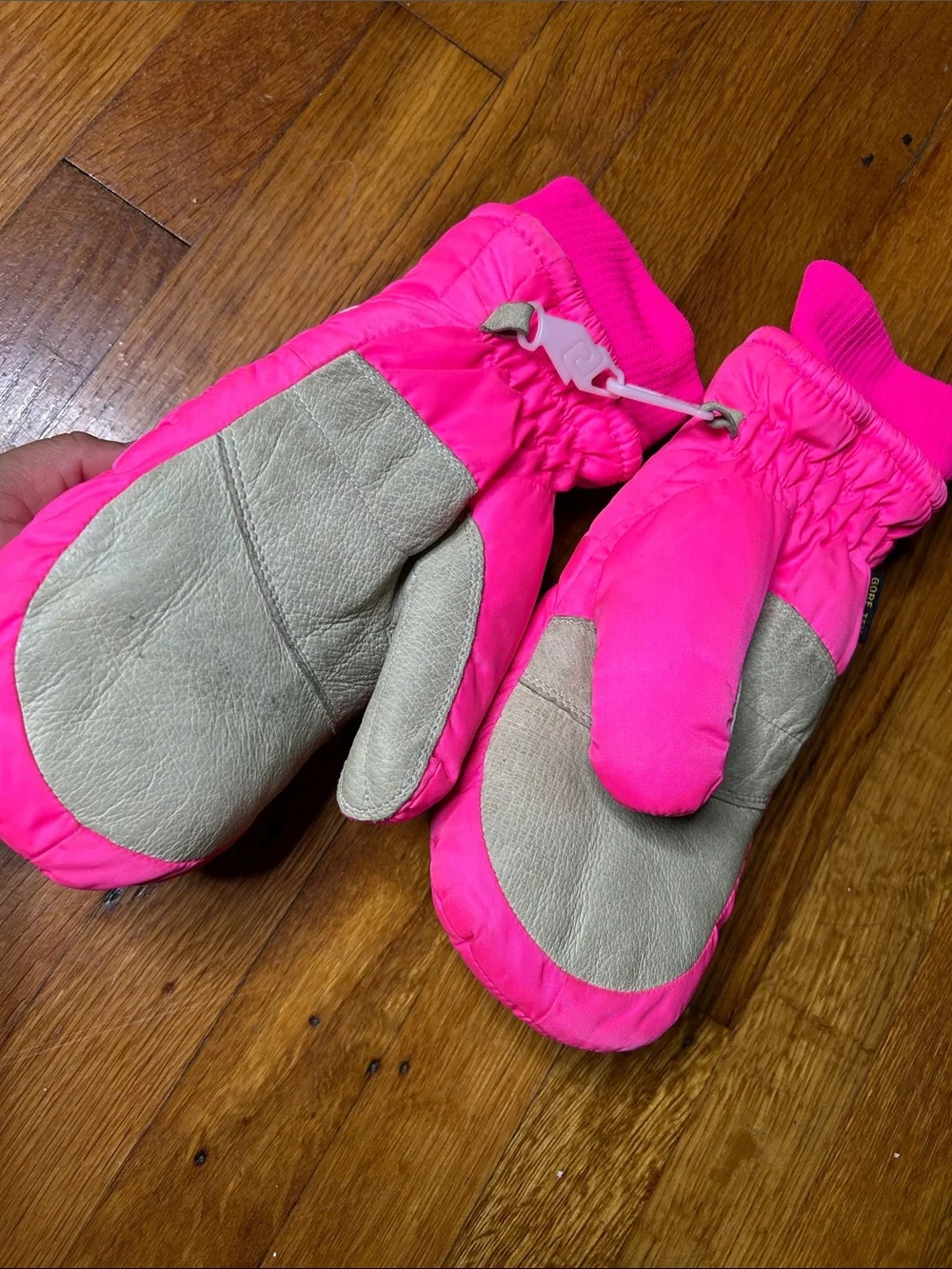 GORE-TEX Kids Bright Pink Mittens with Neon Green Earmuffs